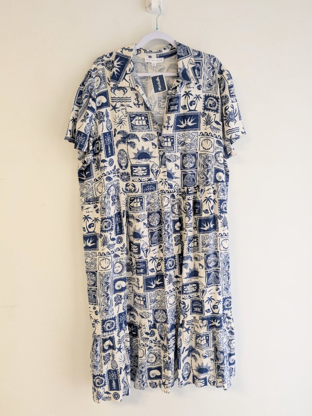 Jane & Delancey Beach Coastal Print short sleeve maxi dress
